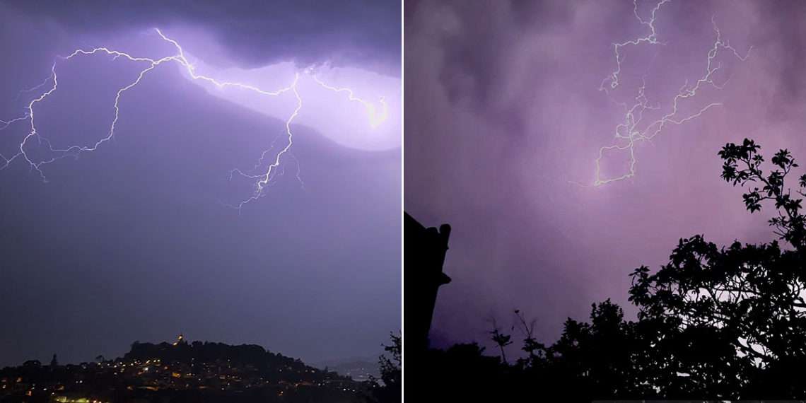 A la izquierda, la tormenta sobre el Monte de A Guía, en Vigo // Fotografías tomadas por 
Naturaficionado
@meteofans