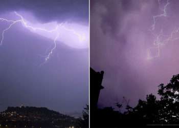 A la izquierda, la tormenta sobre el Monte de A Guía, en Vigo // Fotografías tomadas por 
Naturaficionado
@meteofans