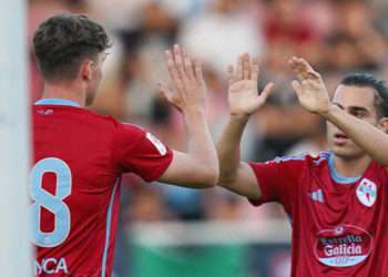 Miguel Rodríguez y Jørgen Strand Larsen celebrando un gol /// RC Celta