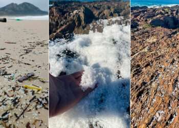 Varias imágenes de los pelets de plástico en playas gallegas // Noia Limpa