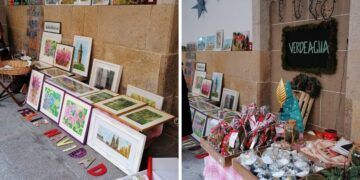 Un mercadillo solidario ofrece en pleno centro de Vigo ropa, plantas, arte o muebles