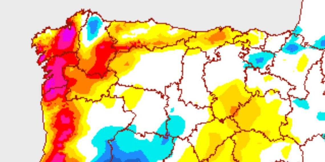 Variación térmica de las máximas, del domingo al lunes