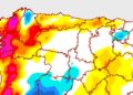 Variación térmica de las máximas, del domingo al lunes