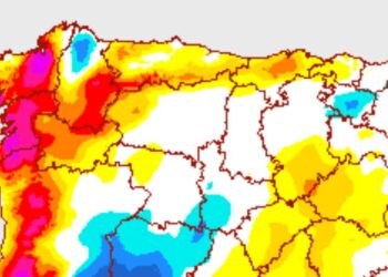 Variación térmica de las máximas, del domingo al lunes