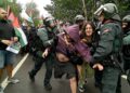 Imágenes de la protesta propalestina que obligó a suspender el final de La Vuelta en Mos // FOTOS: MIGUEL NÚÑEZ