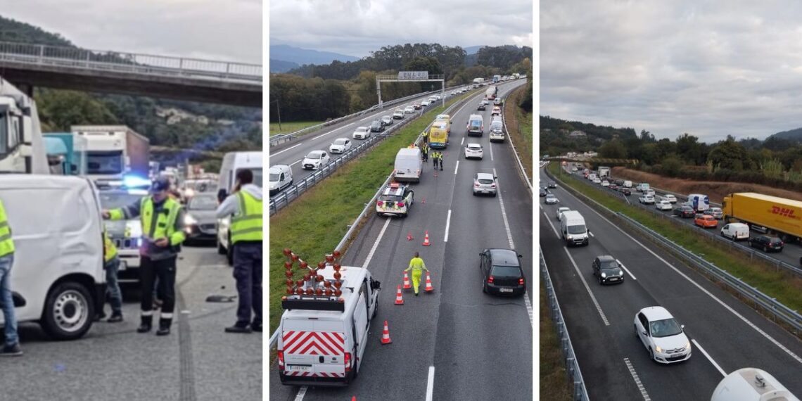 Colapso en la AP-9 en dirección a Vigo por el lanzamiento de piedras desde un paso elevado