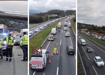 Colapso en la AP-9 en dirección a Vigo por el lanzamiento de piedras desde un paso elevado