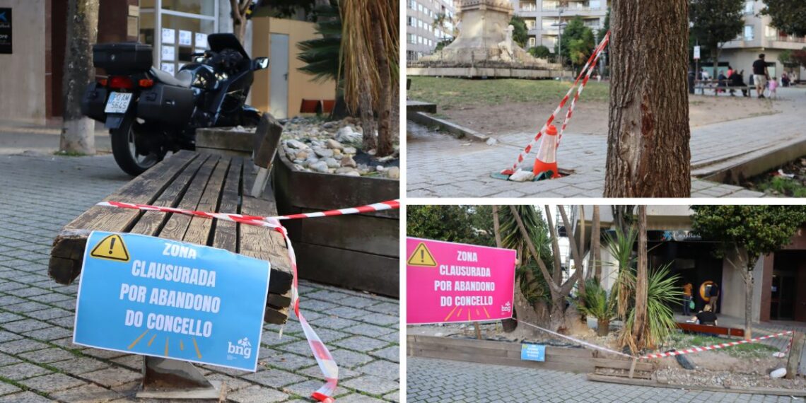 Precintan la Praza Independencia de Vigo ante el "total abandono" del Concello