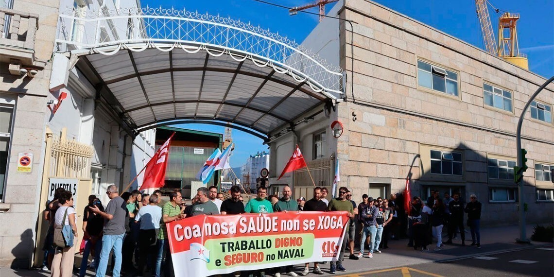 Protestas en Vigo para denunciar la siniestralidad y el aumento de los ritmos de trabajo del naval