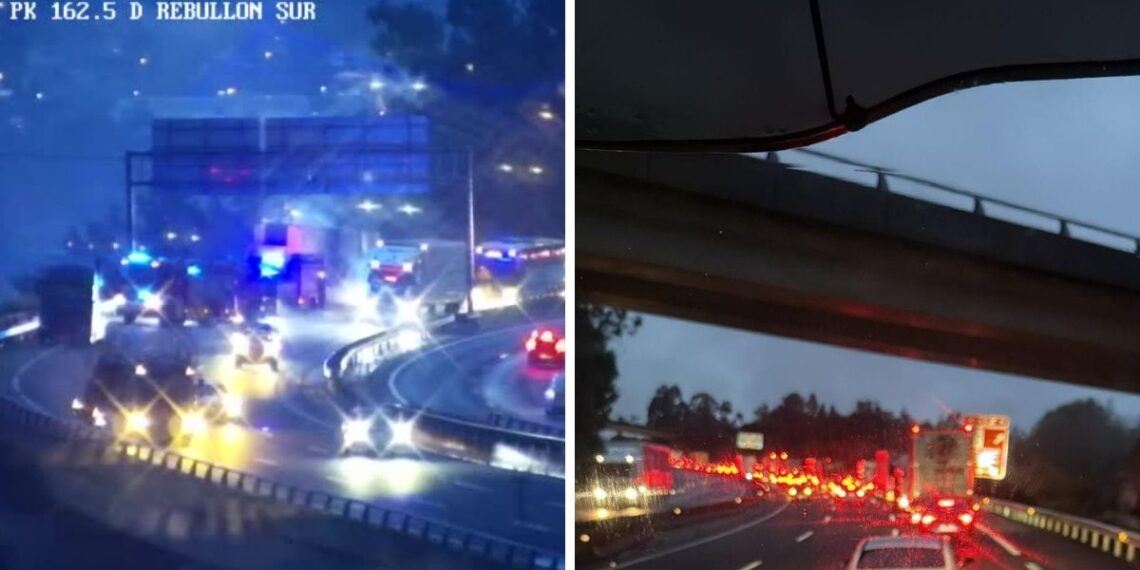 Atasco en la AP-9 en dirección a Vigo por un incendio en un semirremolque