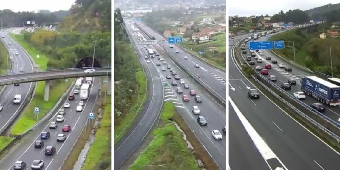 Atasco kilométrico en la VG-20 en Vigo tras un accidente de tráfico