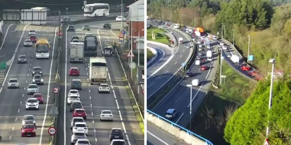 La operación salida de Navidad arranca en el área de Vigo con retenciones por un accidente