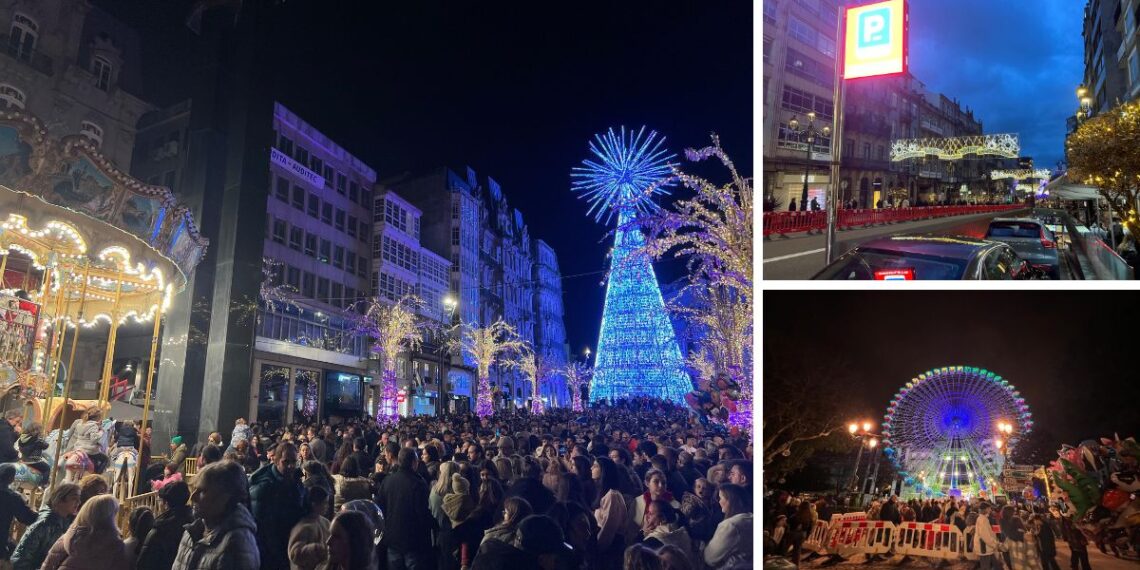 Lleno en la Navidad de Vigo en una jornada con parkings repletos y calles abarrotadas