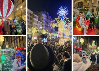 La lluvia no frena a una Navidad de Vigo con parkings al máximo, colas en los sets y buen ambiente