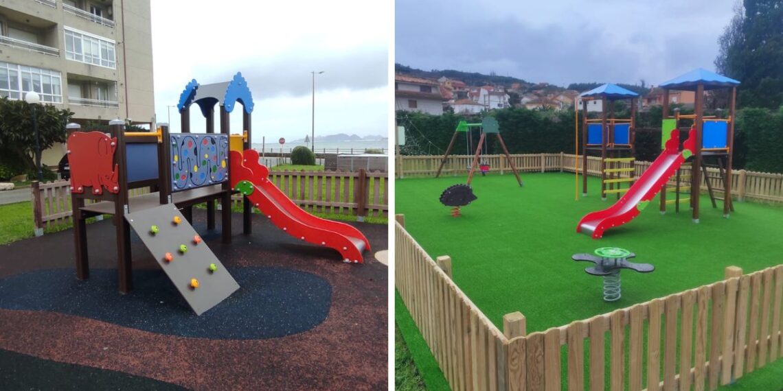 Los parques de Baiona vuelven a lucir su mejor imagen con renovadas tirolinas, multijuegos y columpios