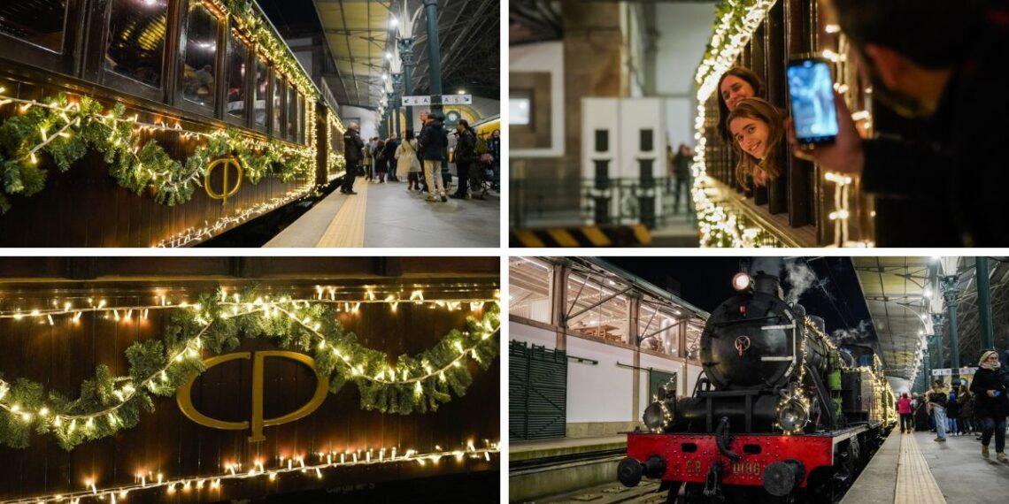 Un tren a vapor con vagones de madera recorre la Navidad en Portugal y ofrece un viaje de ensueño