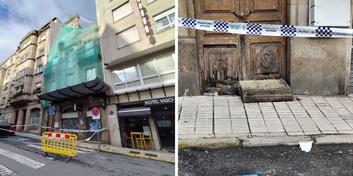 Precintan un edificio en pleno centro de Vigo por desprendimientos
