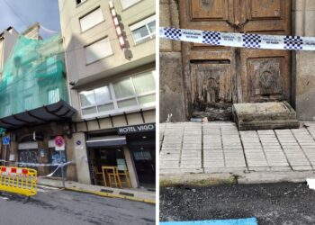 Precintan un edificio en pleno centro de Vigo por desprendimientos