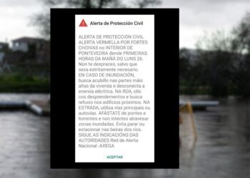 Mensaje masivo de la Xunta a los móviles ante la alerta roja por lluvias en concellos de la provincia