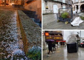 La borrasca Ingrid aterriza en Vigo con fuerte granizo, cancelaciones en Peinador y alerta en carretera