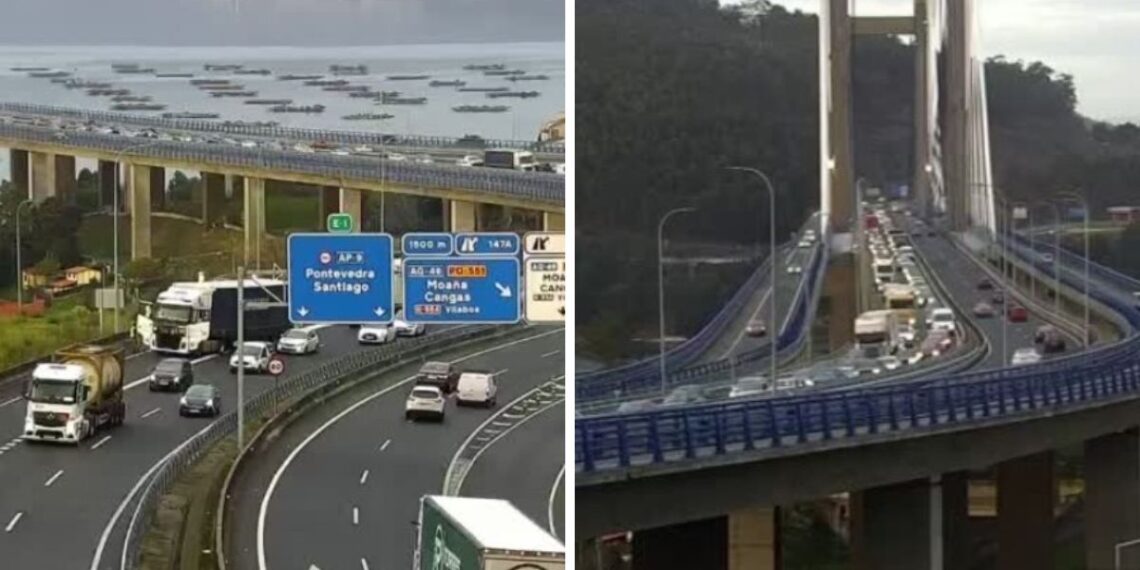 Importante atasco en la AP-9 en el puente de Rande por la avería de un tráiler en sentido Vigo