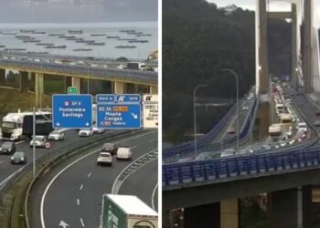 Importante atasco en la AP-9 en el puente de Rande por la avería de un tráiler en sentido Vigo