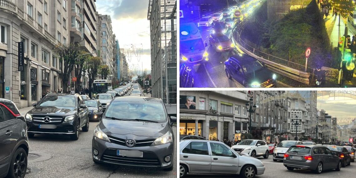 Parkings llenos en el centro de la ciudad y nueva jornada de retenciones en los accesos a Vialia Vigo