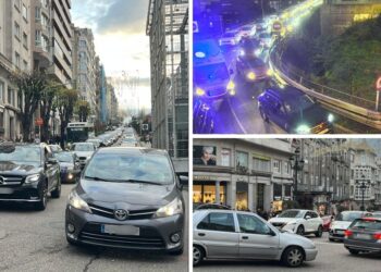 Parkings llenos en el centro de la ciudad y nueva jornada de retenciones en los accesos a Vialia Vigo