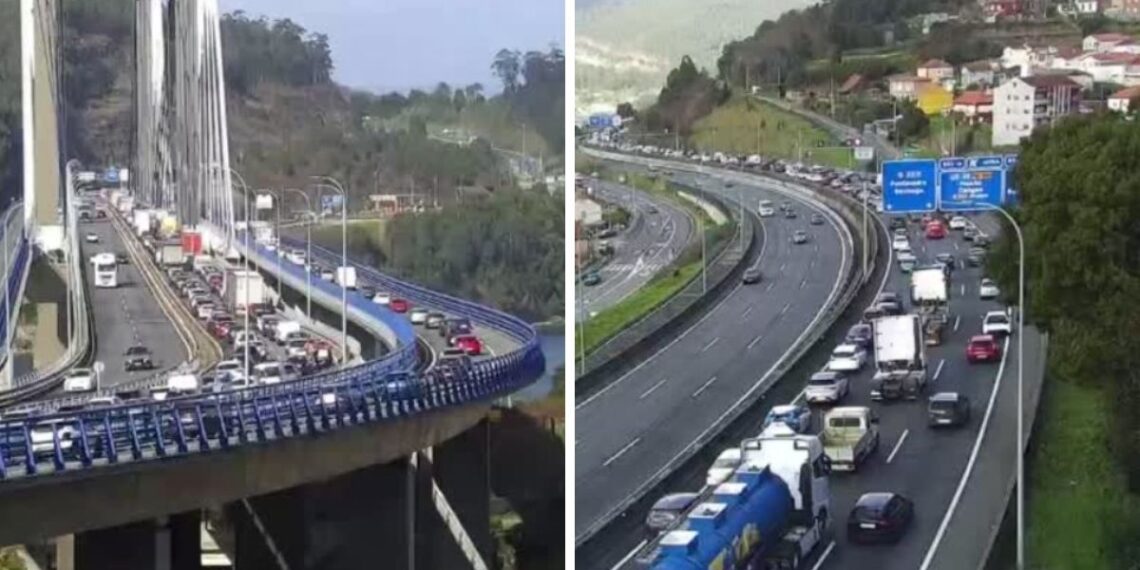 Un accidente múltiple a la salida del Puente de Rande causa colas kilométricas en la AP-9
