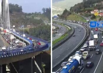 Un accidente múltiple a la salida del Puente de Rande causa colas kilométricas en la AP-9