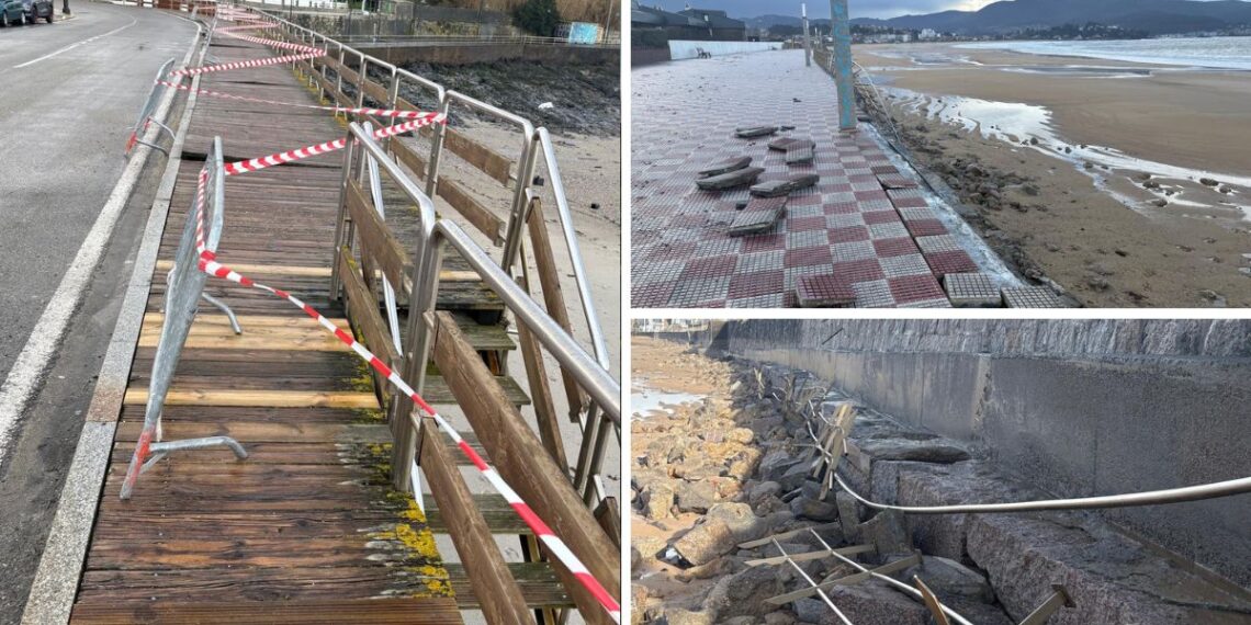 Nigrán cierra varios paseos peatonales y el acceso a una playa por daños causados por el temporal
