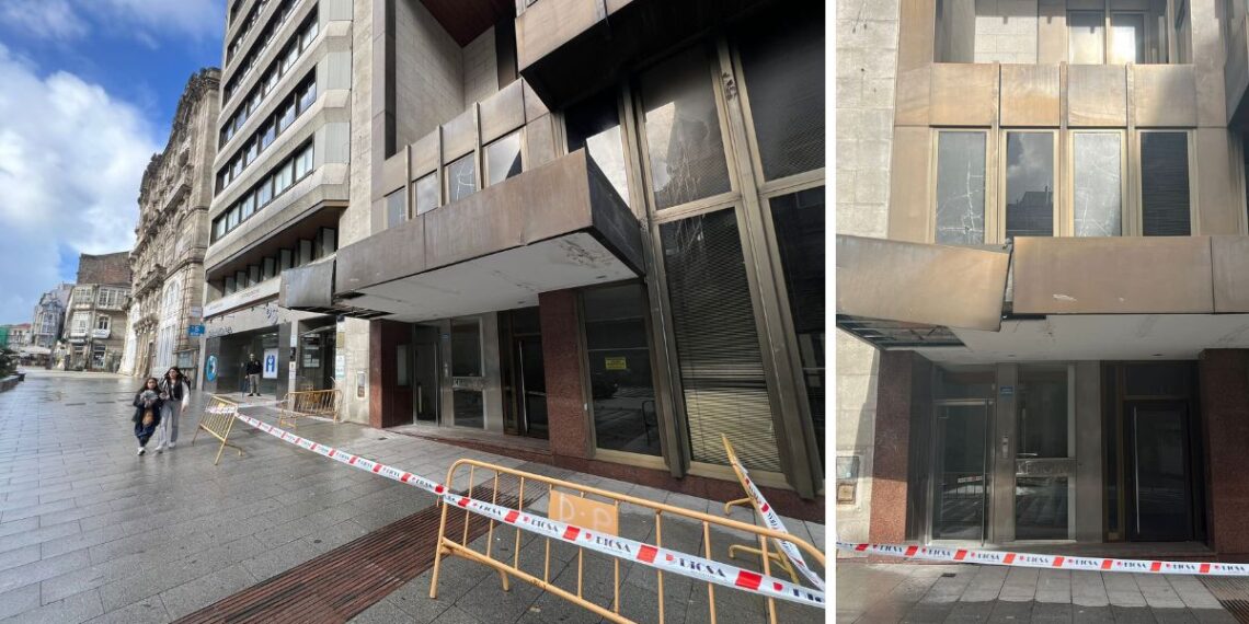 Susto en el centro de Vigo por el desprendimiento de restos de un edificio