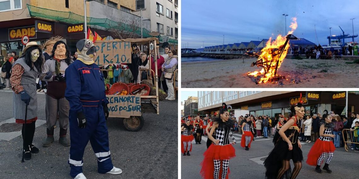 Bueu puso el broche final a su Entroido con un colorido desfile y la quema del pájaro de "mal agoiro"