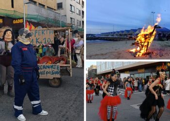 Bueu puso el broche final a su Entroido con un colorido desfile y la quema del pájaro de "mal agoiro"