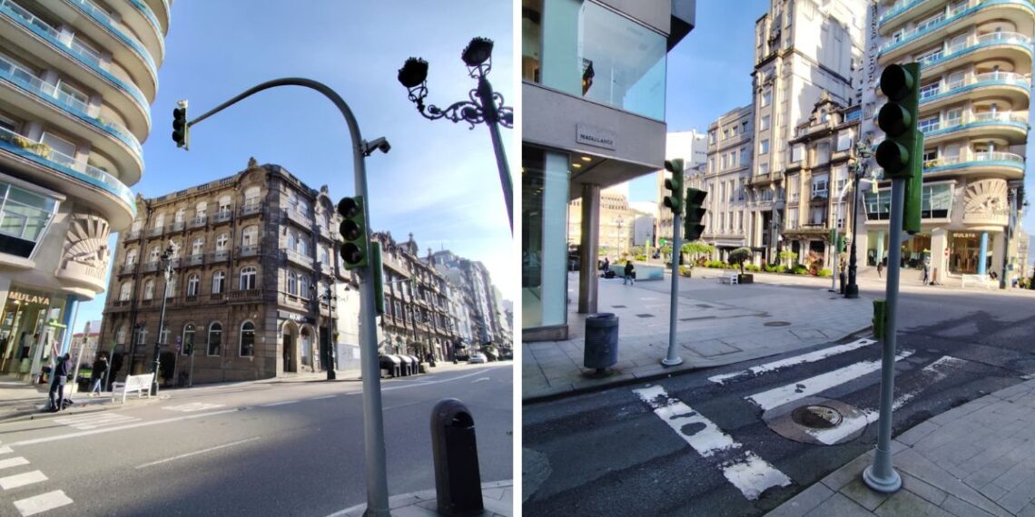 Vigo se queda sin semáforos en pleno centro por un acto vandálico y un accidente