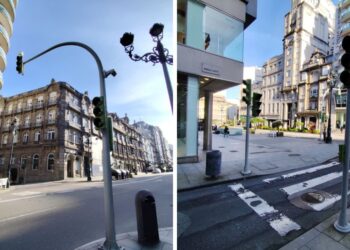 Vigo se queda sin semáforos en pleno centro por un acto vandálico y un accidente