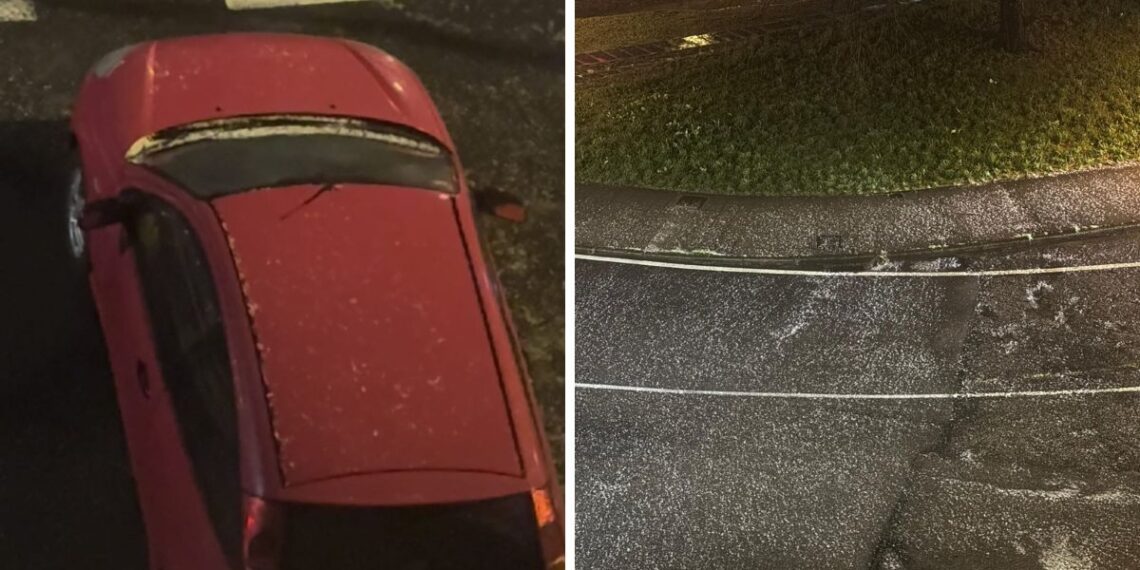 Vigo y su área, envuelta en un manto blanco de granizo y tormenta