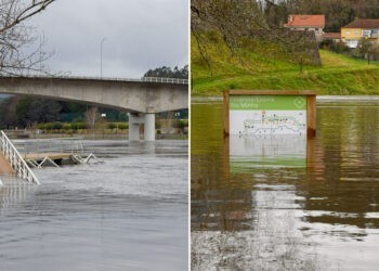 El río Miño multiplica su caudal con Salvaterra en alerta naranja y avisos por todo el Baixo Miño