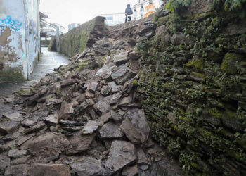 Se derrumba una parte de la muralla interior de Lugo tras las fuertes lluvias