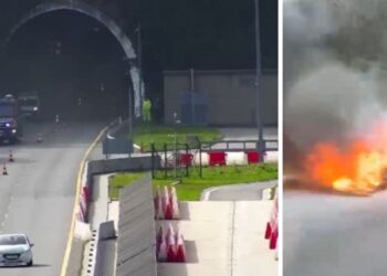 Susto en plena A-52, arde un coche en la salida del túnel de O Folgoso