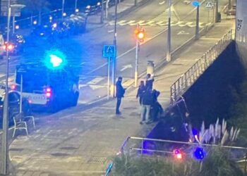 Un coche de la Policía Local sufre una salida de vía y termina en un terraplén en Pontevedra