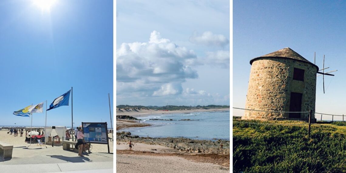 Así es la sorprendente playa con molinos y paseo en pasarelas que enamora en el norte de Portugal