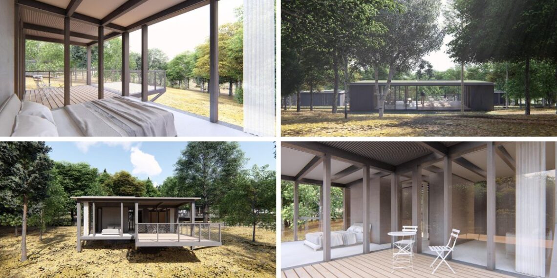 Nuevas cabañas de madera y una piscina junto a los futuros baños termales del corazón de Pontevedra