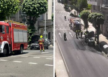 Un coche se incendia en plena Gran Vía de Vigo y obliga a cortar el tráfico