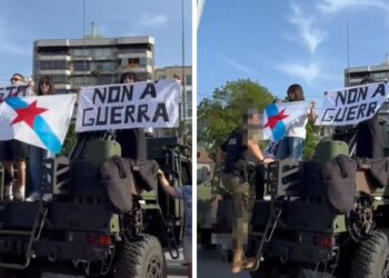 Toman un vehículo del Ejército en Vigo para protestar por el despliegue de las Fuerzas Armadas