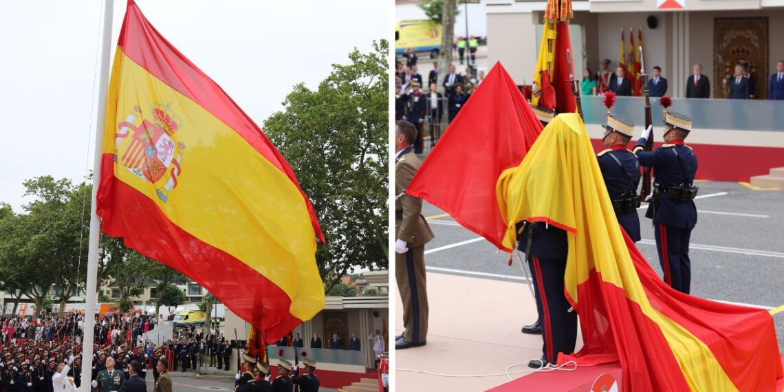 La bandera de España se cae sobre los militares en el Desfile de Vigo y se cancela la exhibición aérea