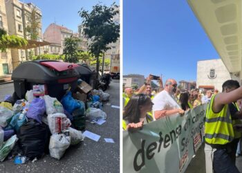 Vigo amanece con contenedores a rebosar por la huelga de basura y el Concello busca desbloquearla