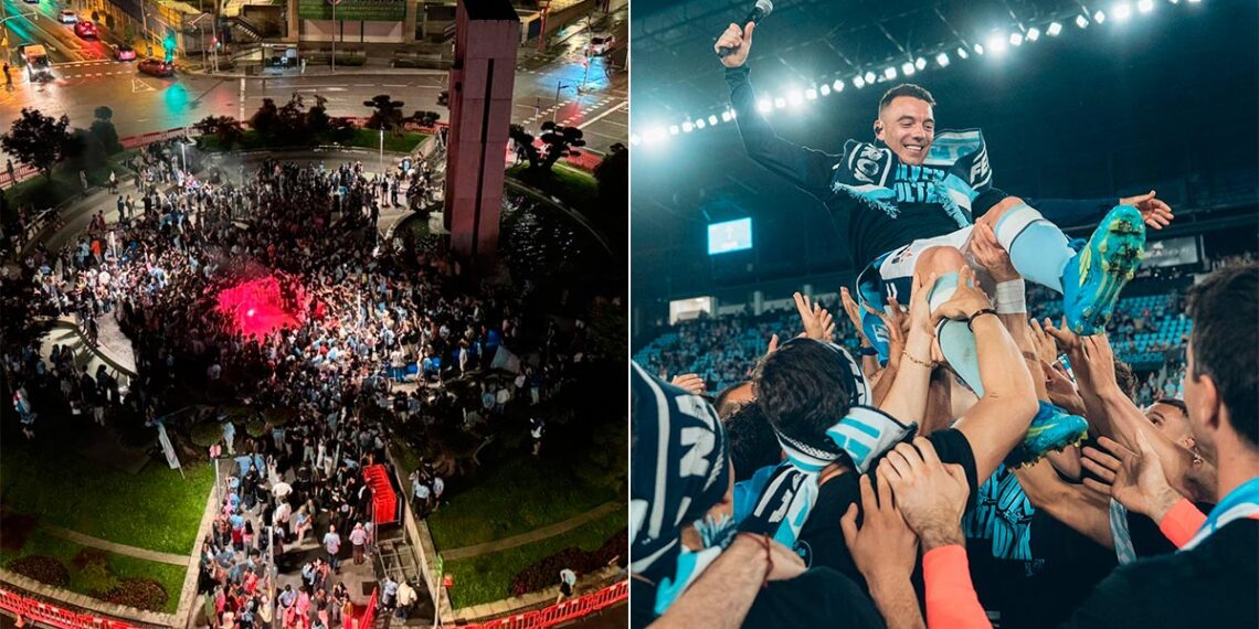 Domingo de resaca en Vigo, fiestón en Praza América y Balaídos para celebrar que el Celta sigue en Europa