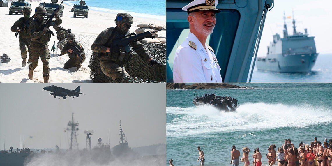 España exhibe ante Vigo y el Rey Felipe VI todo su potencial militar entre explosiones y rescates