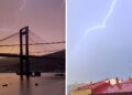 Vigo, testigo de un asombroso espectáculo natural con una tormenta eléctrica sobre un arcoíris